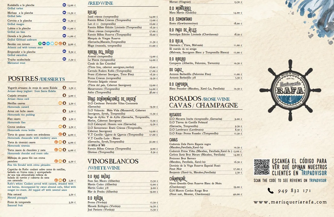 La carta de un restaurante de referencia